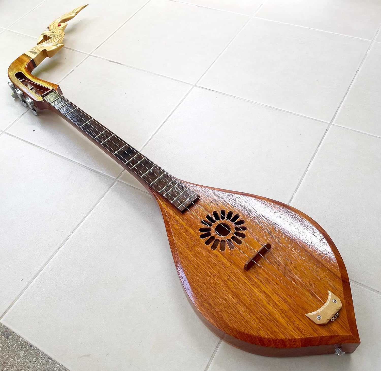 Isarn Acoustic Phin 3 Strings Left Hand, Thai Lao Guitar Musical Instrument, Traditional Thai Classical Musical Pin122