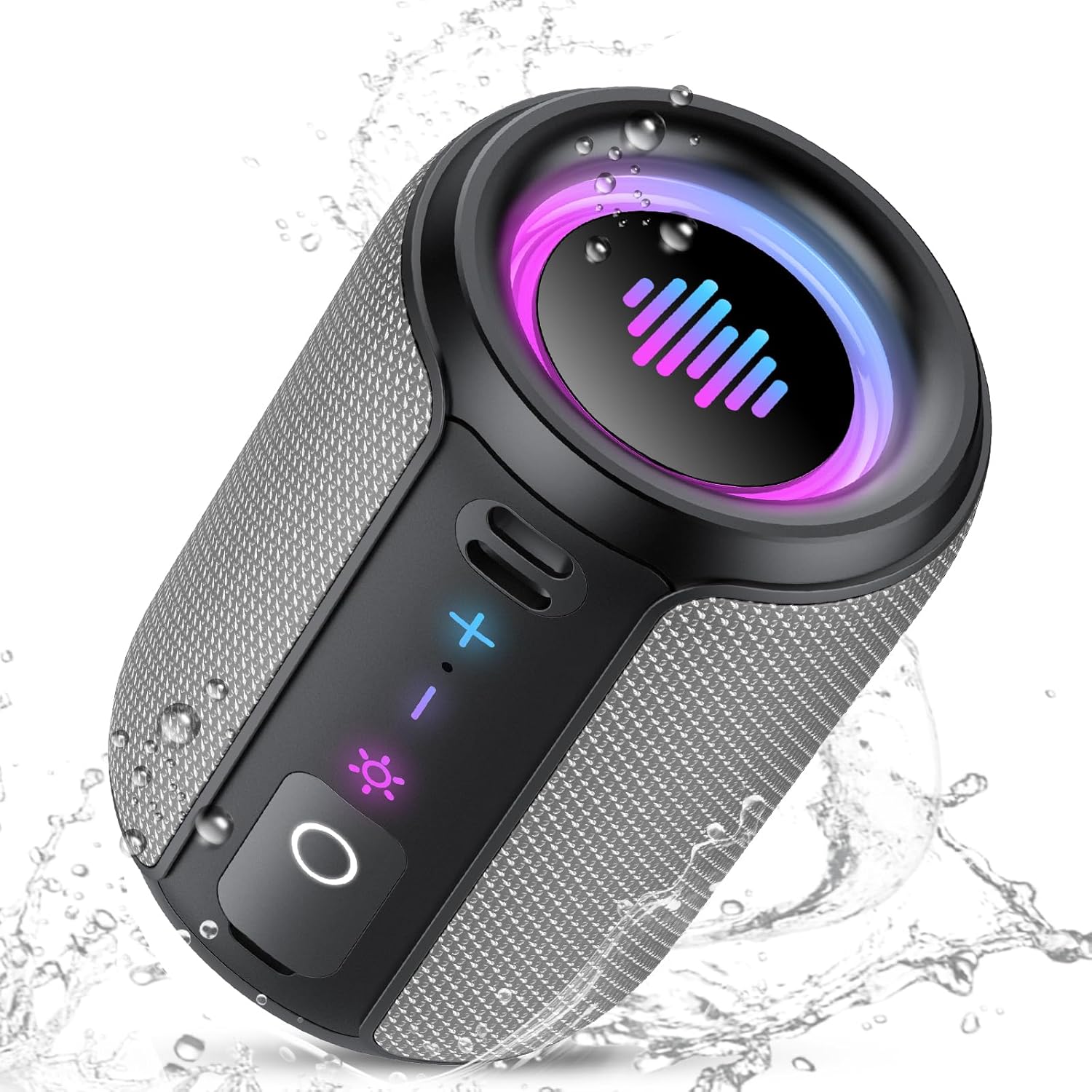 Portable Bluetooth Speaker with Lights, Bluetooth 5.4 Speaker, Powerful Crystal Clear Sound,All Day Playtime,15W Loud Stereo Sound, IPX7 Waterproof,TWS pairing for Outdoor/Home/Party/Travel,Gray