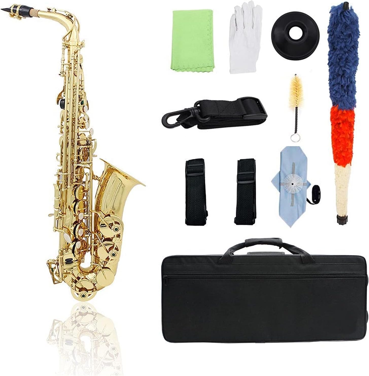 KESHUO EB Alto Saxophone Brass Sax Lacquered Gold Woodwind Instrument with Carry Case Gloves Cleaning Cloth Brush Sax Strap Mute Brass Sax Beginners Kit