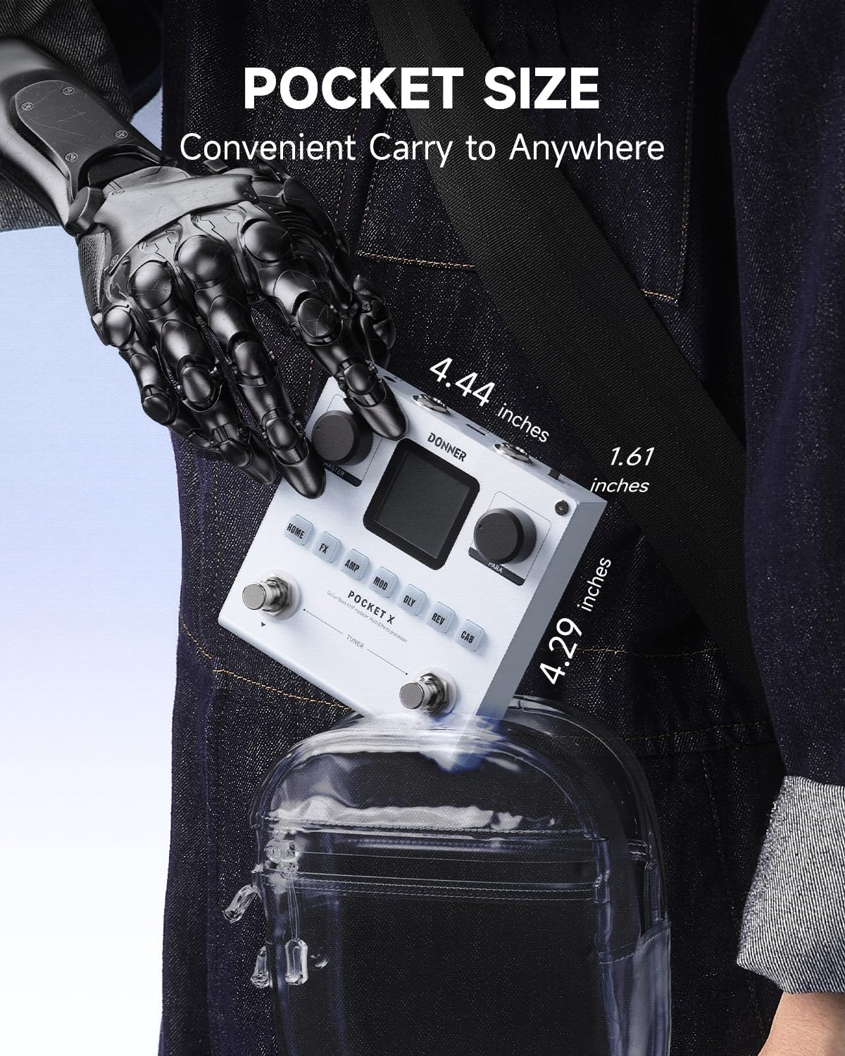 Donner Pocket-X Multi Effects Guitar Pedal Guitar/Bass AMP Modeler Multi Effects Processor Portable Rechargeable Guitar Pedal with 6 Effects Modules, 80 Presets, 20 IRs for Electric Guitar