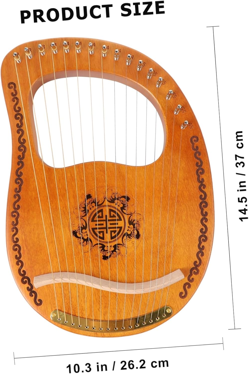 FAVOMOTO String Lyre Harp Portable Ancient Style Music Instrument for Beginners Made of Okoume Wood Includes Tuning Wrench and Decorative Patterns for Musicians and Music
