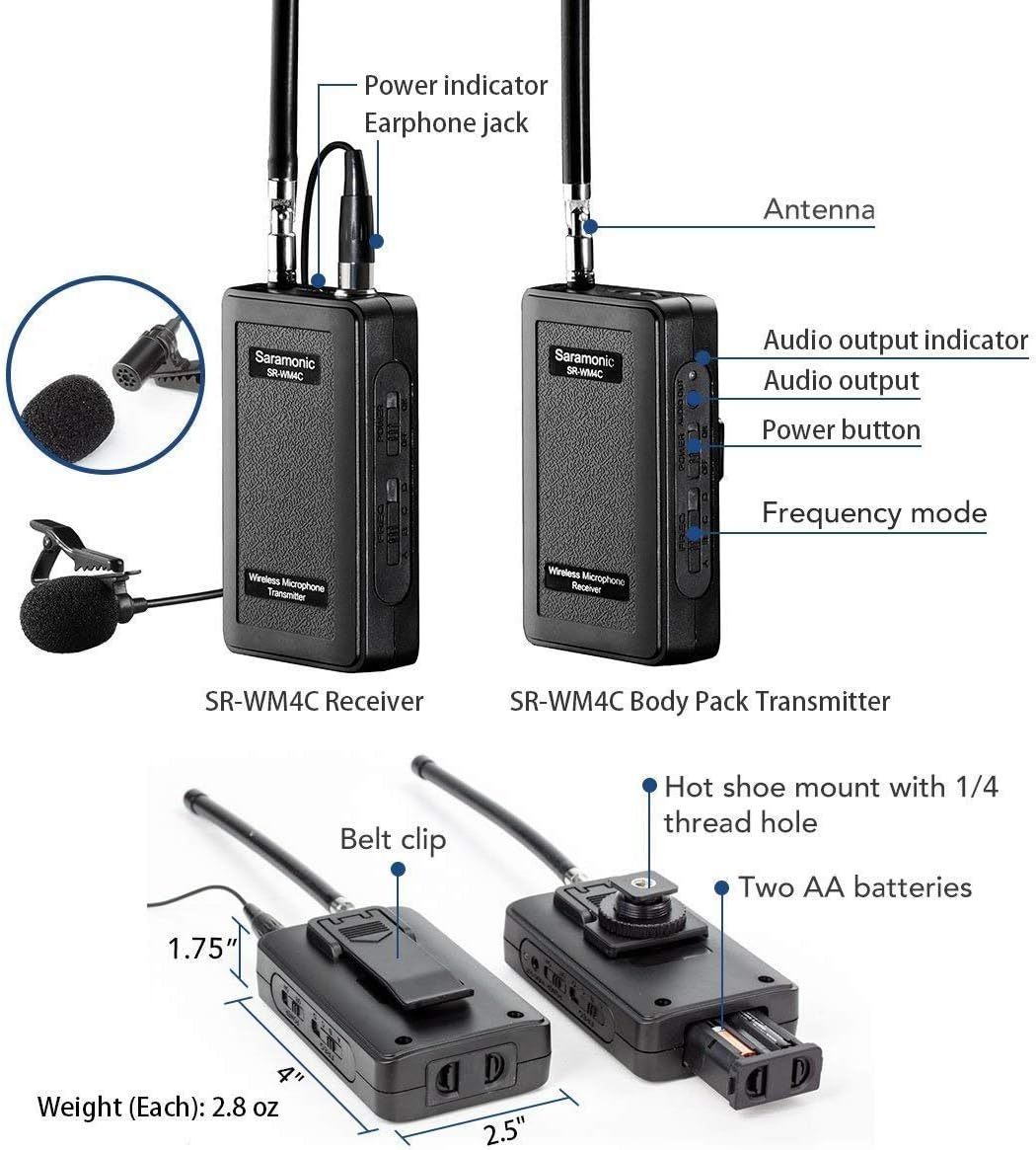 Saramonic SR-WM4C Wireless Lavalier Microphone System for Canon 6D 600D 5D2 5D3 Nikon D800 Sony DV DSLR Camcorders