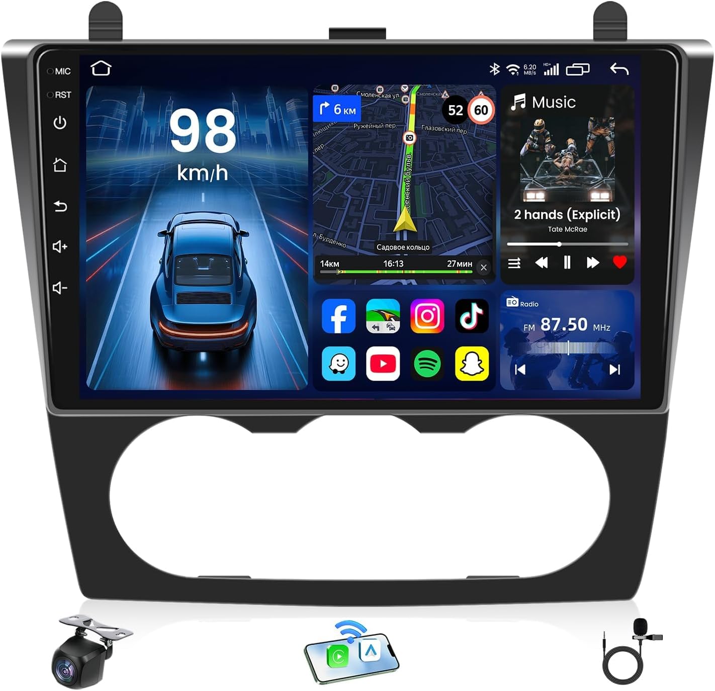 4 Core 64G ROM Car Stereo Radio for Nissan Altima 2007-2012: 5G WiFi Wireless CarPlay Android Auto 1080P Backup Camera 1280 * 800 HD 9