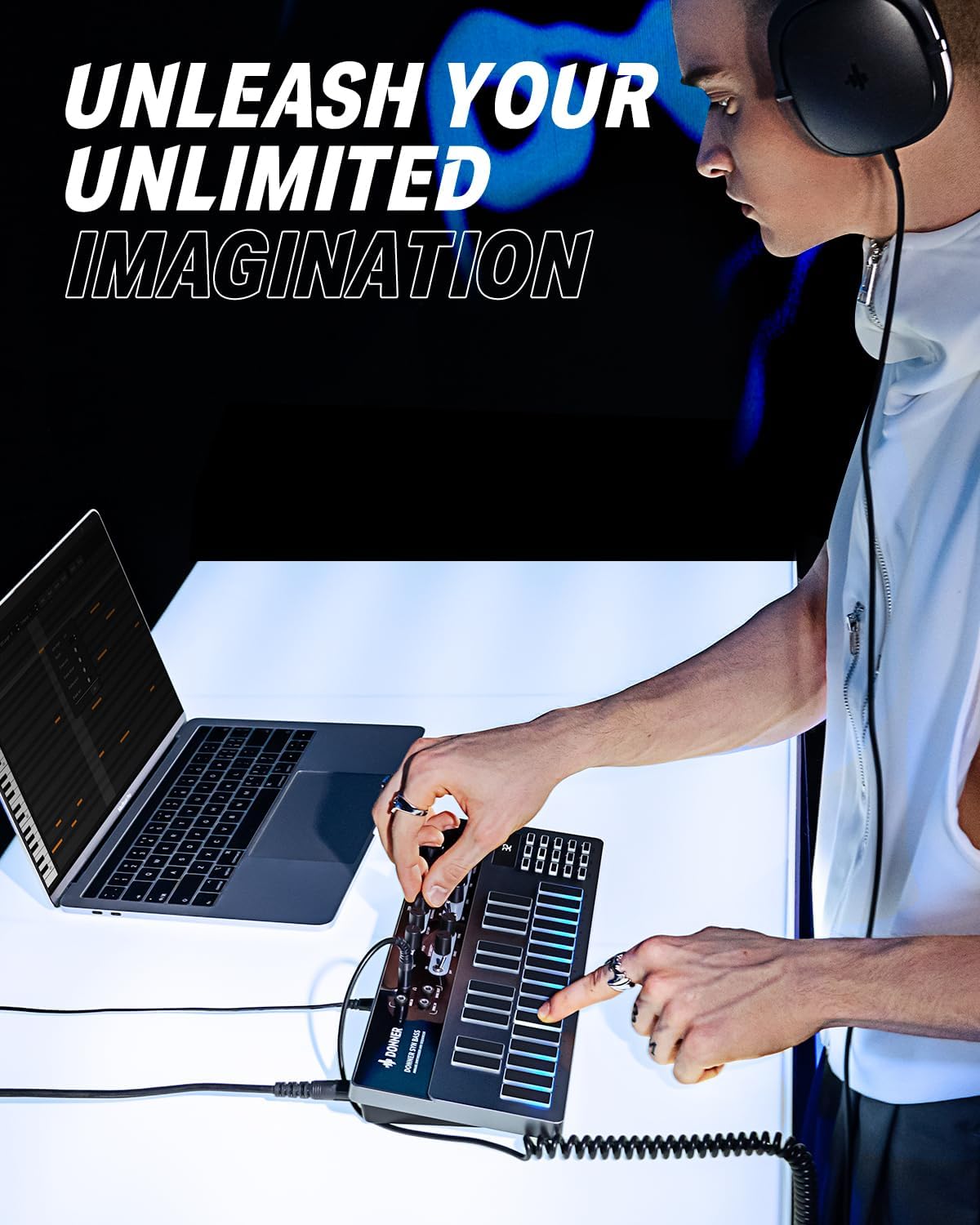 Analog Bass Synthesizer and Sequencer, Donner Essential B1 with Intuitive User Interface, 128 Patterns Memory, Saturation & Delay Effects, Make for Classic Acid Sound