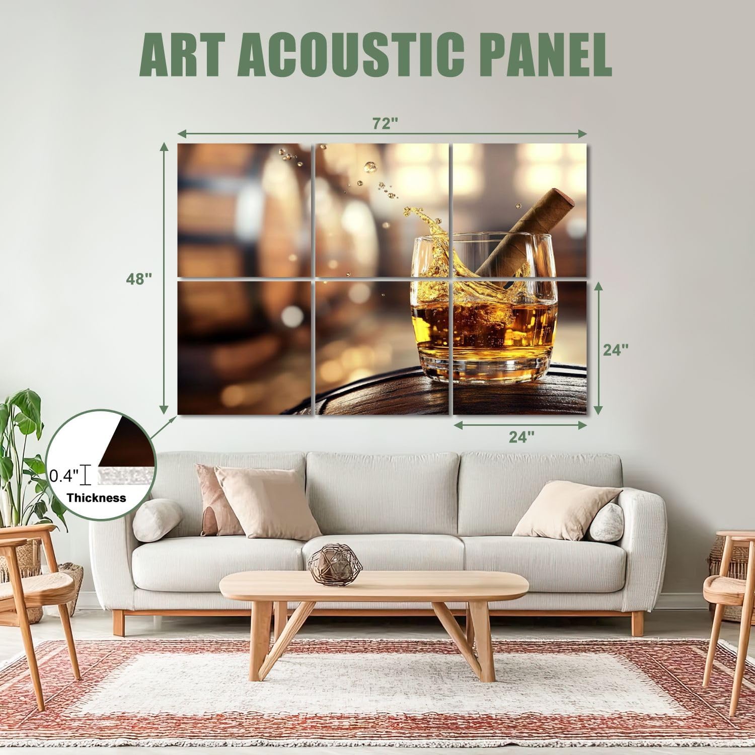 6 Pack Art Acoustic Panels Sound Absorbing Cigar Wine Whisky Liquor Still Life Whiskey Glass Spraying Liquid Decorative Soundproof Wall Panels Self Adhesive for Recording Studios Office 72