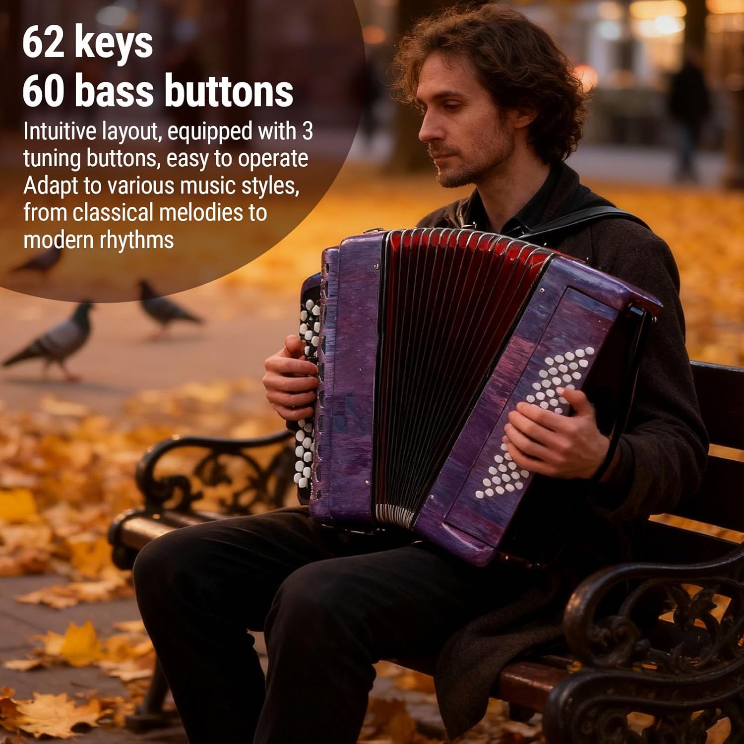 Diydeg Button Accordion, 62 Key 60 Bass Button F B E Tuning Accordion Chromatic Professional Diatonic for Beginners Professionals