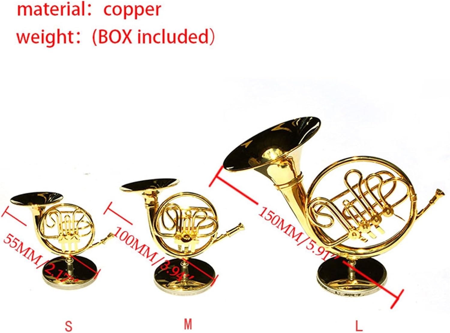 Mini Musical Instrument Model Miniature French Horn Model Mini Musical Instrument Ornaments Desk Decor Display (Color : 150mm)