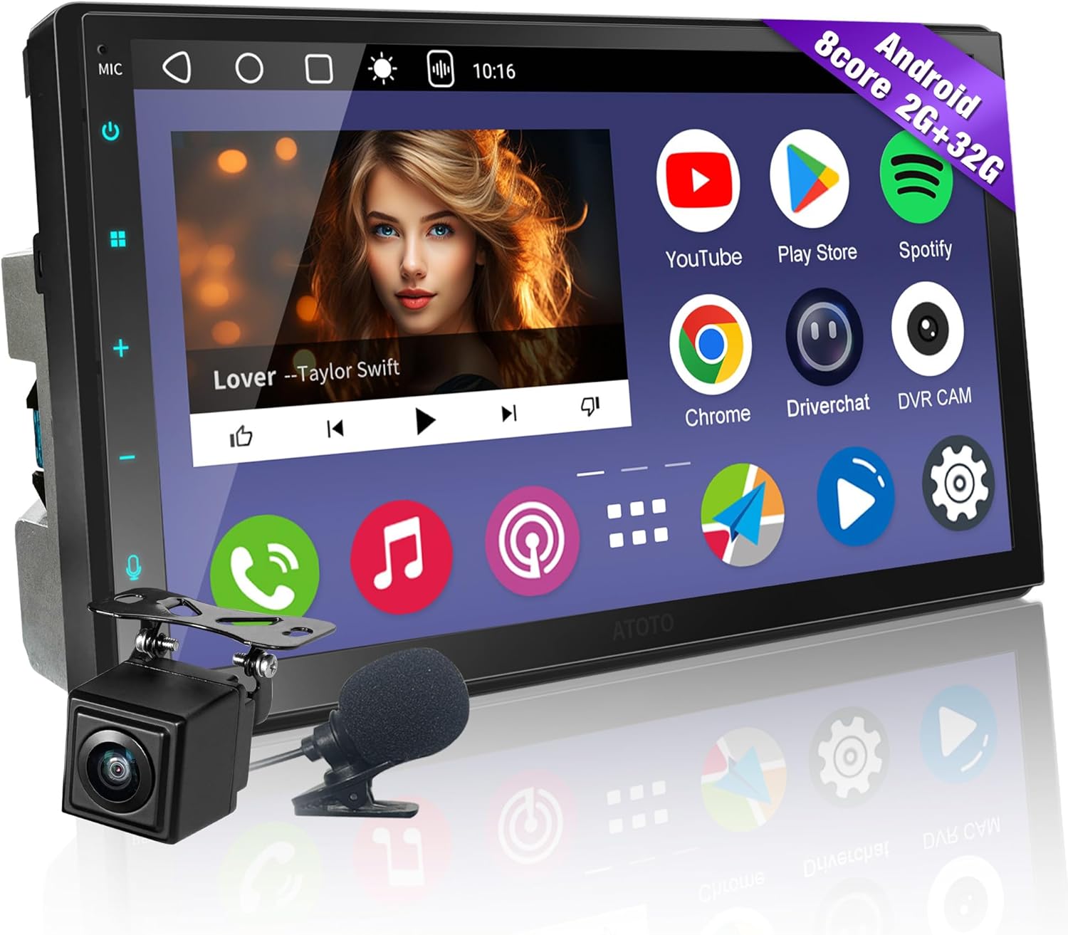 A6PF 7in Android Double DIN Car Stereo with Backup Camera, Wireless CarPlay&Android Auto, 8 Core Head Unit 2G+32G, WiFi/BT/USB Tethering, GPS Navigation, Dual BT, 32 Band EQ, DSP, HD LRV