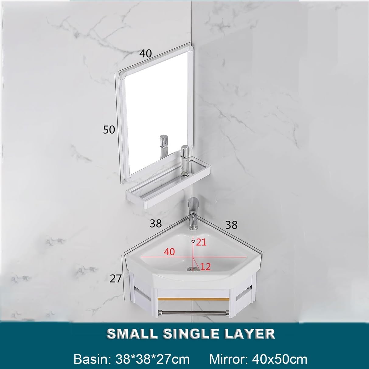 Small Corner Bathroom Vanity Cabinet,With Corner Mirror Cabinet,Corner Wall Mount Bathroom Sink,for Small Space Wall Mounted Cabinet Set Design,with Faucet Hole. ( Size : Low configuration , Color : D