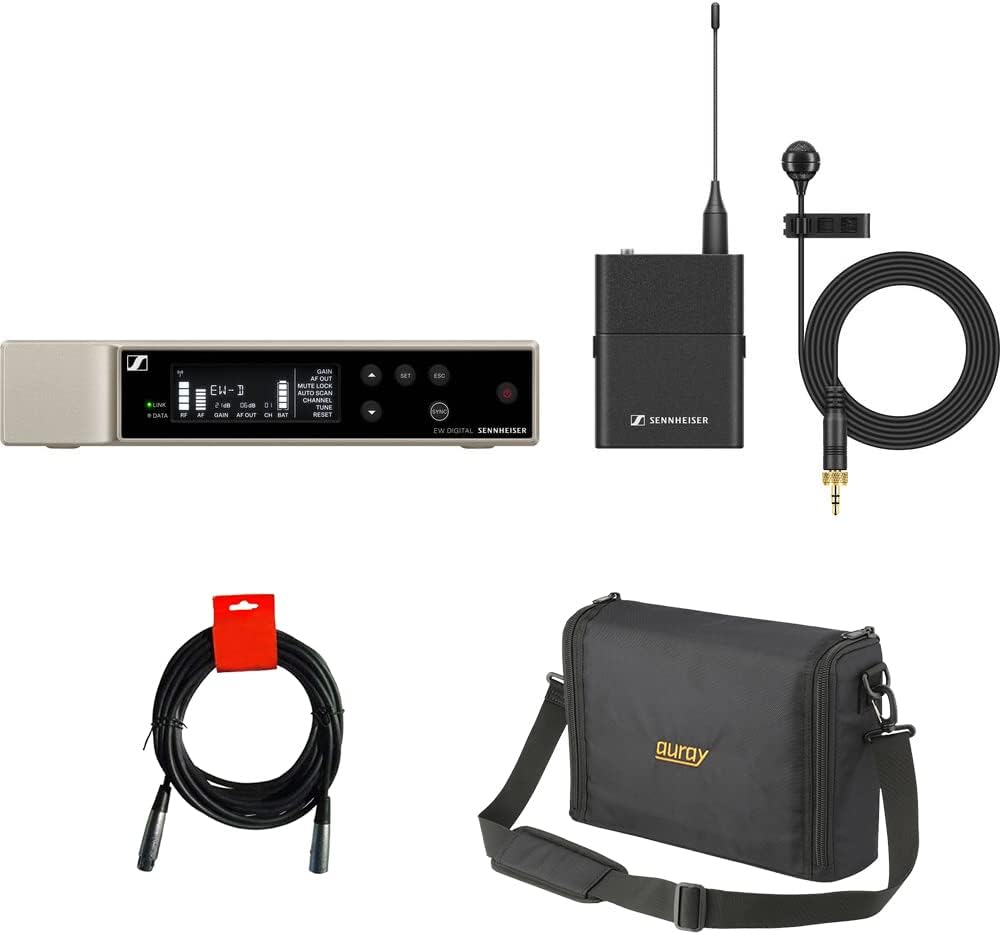 Sennheiser EW-D ME4 Set Digital Wireless Cardioid Lavalier Microphone System (R1-6: 520 to 576 MHz) Bundle with Auray WSB-1S Carrying Bag and XLR-XLR Cable