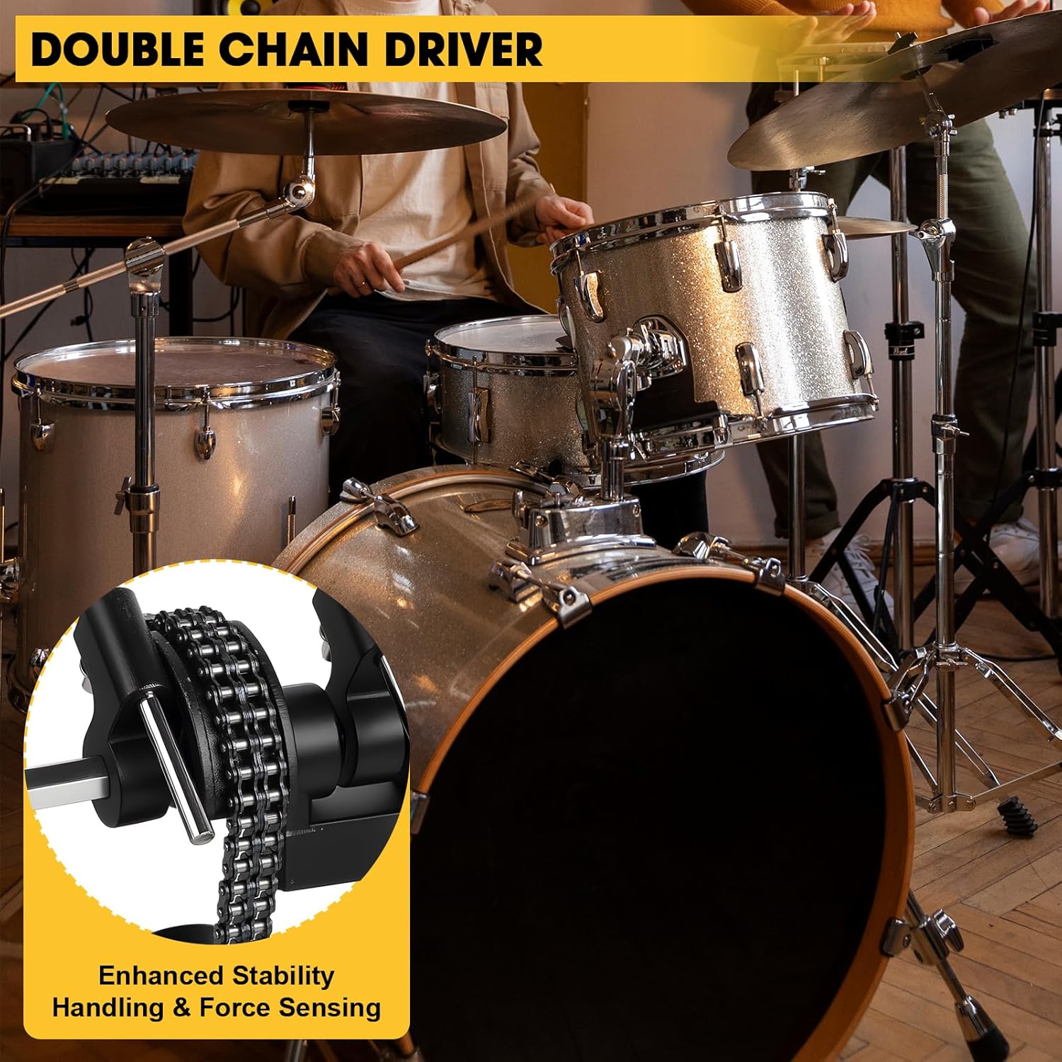 Double Bass Pedal, Double Chain Double Bass Drum Pedals, Double Kick Drum Pedal with Patch Suit for Kick Drum (2025)