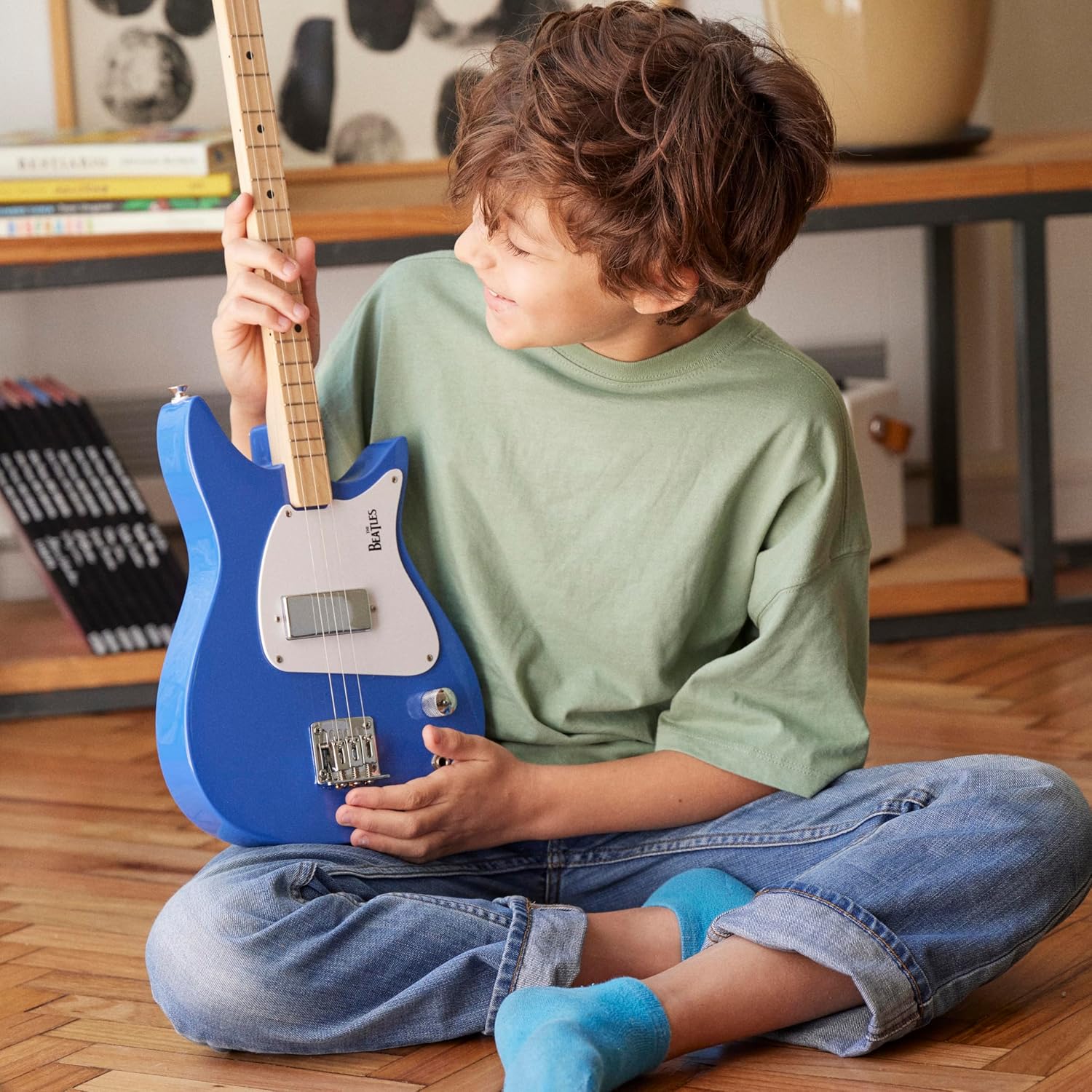 Beatles + Loog Electric Guitar for Kids Children 3 Strings Musical Instrument app and Lessons Included