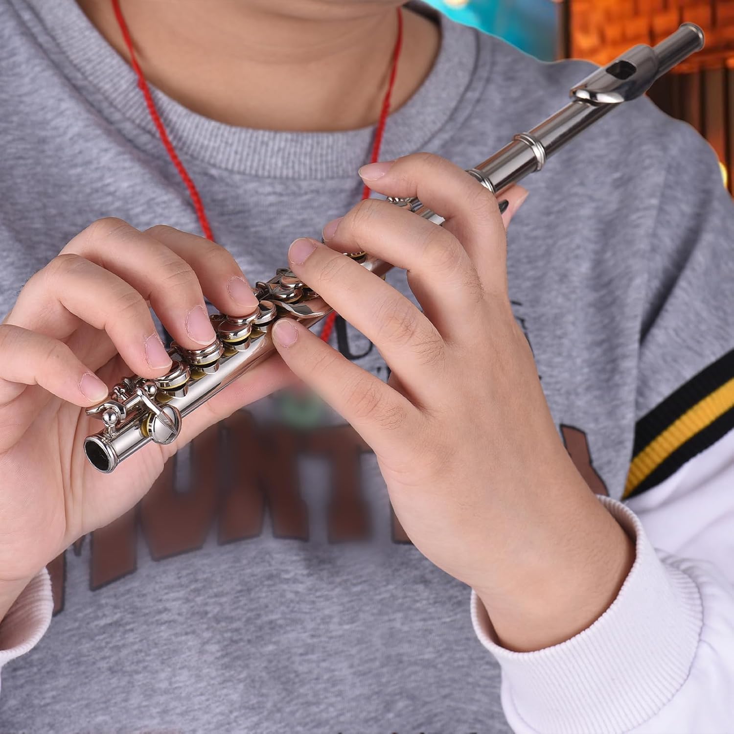 Piccolo Instrument White Copper Nickel Plated C Key Piccolo Flute for Beginners Students with Hard Case Cleaning Rod Cloth and Gloves