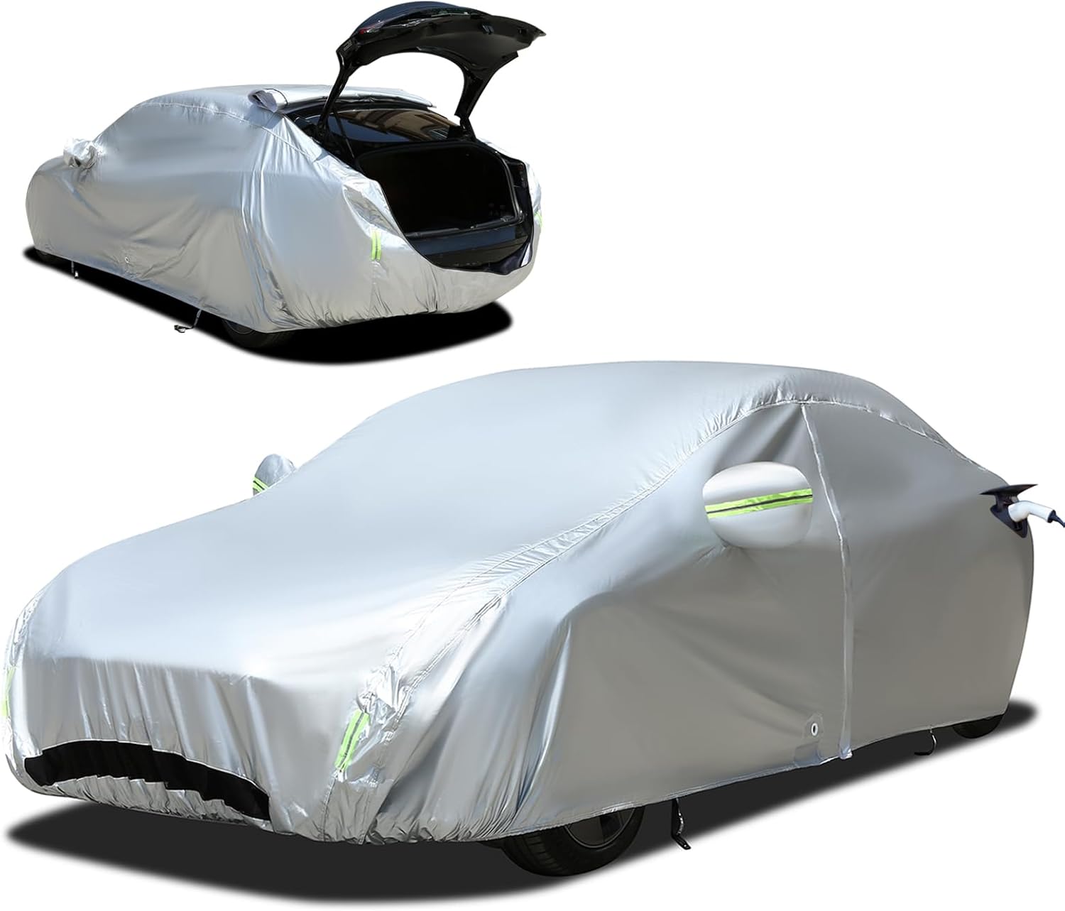 TECOOM Car Cover Fit for Tesla Model 3 - Waterproof All Weather, 2017-2023 Model 3 Cover with Fleece Lining, Ventilated Mesh, Charge Port Opening, Zipper Door, Trunk Opening