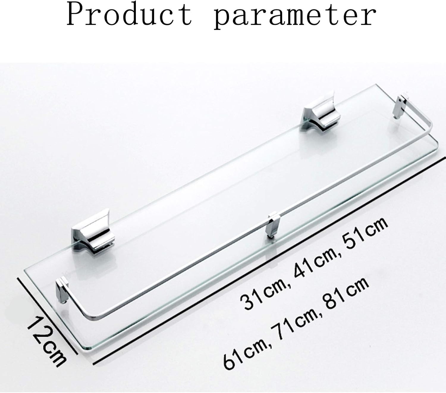 XXIOJUN Aluminum Bathroom Glass Shelf, Tempered Glass Rectangular 8mm Thick Tempered Glass Wall Mounted for Bathroom, Living Room, Bedroom, Kitchen, 6 Sizes (Color : Silver, Size : 31cm)