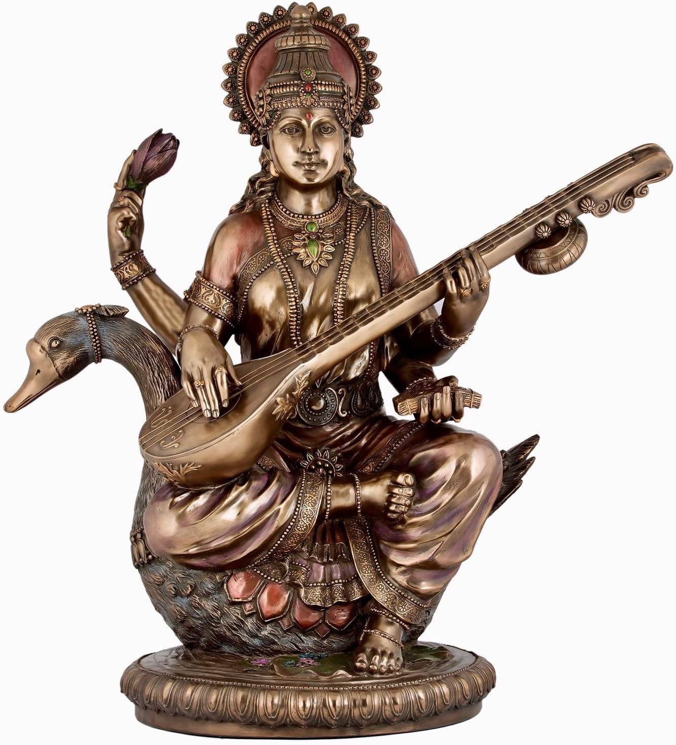 Sri Krishna Culture-New Large Sitting Saraswati Playing Sitar -Antique Finish-Height-25 Inches