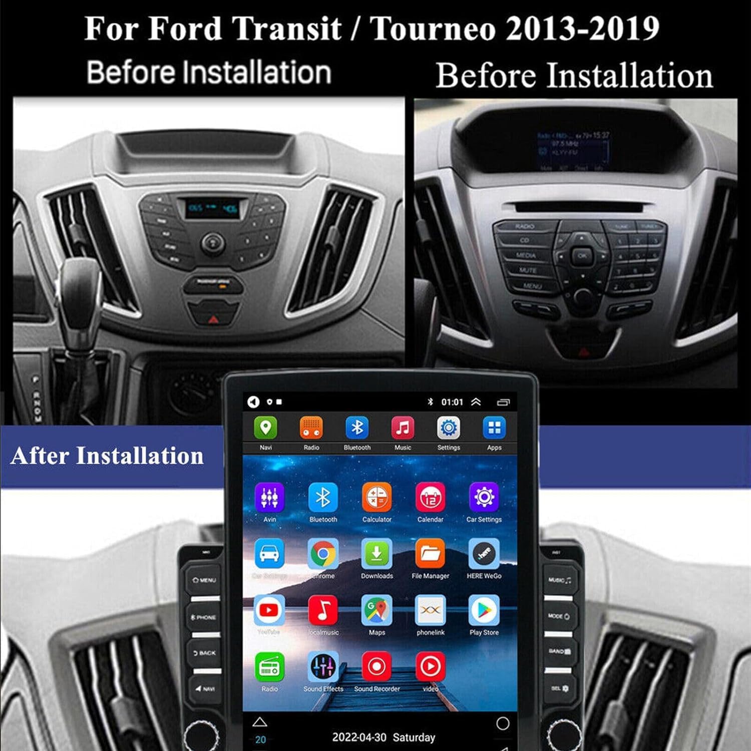 2+32G 9.7In Car Stereo for Ford Transit Custom 2013-2019 2018 2017 2016 2015 2014 w/GPS Navigation with Carplay w/Android Auto Double Din Touchscreen Car Radio Receiver Backup Camera