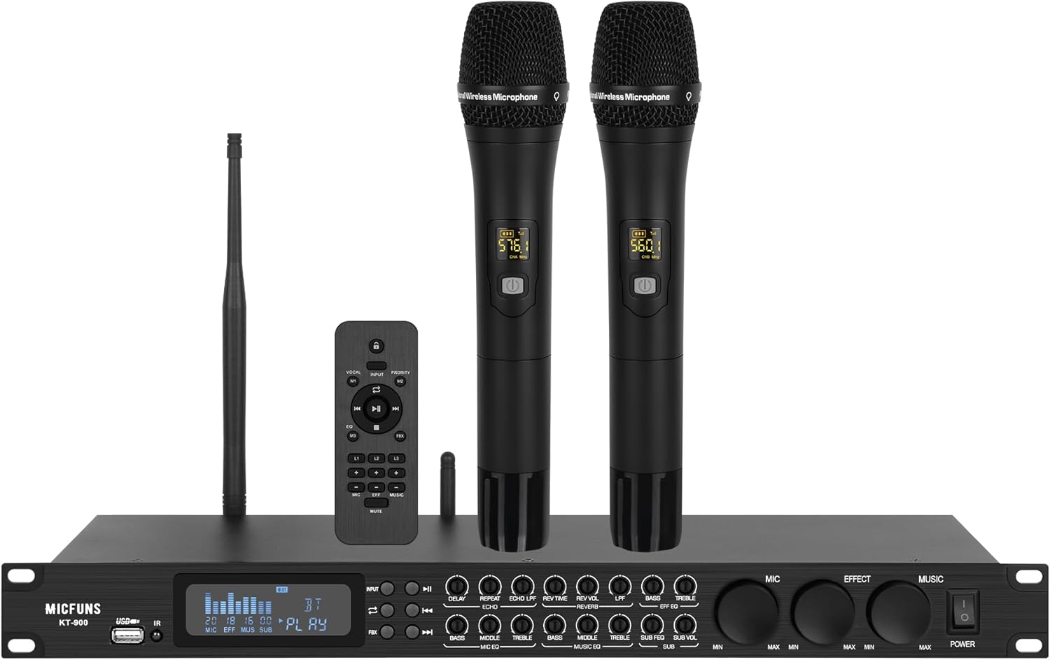 KT900-PRO Professional KTV Wireless Microphone, Digital Pre-Stage Effector, Karaoke Sound Audio Effect System with Audio Digital Effect Processor, Bluetooth RCA, Bluetooth, USB Input