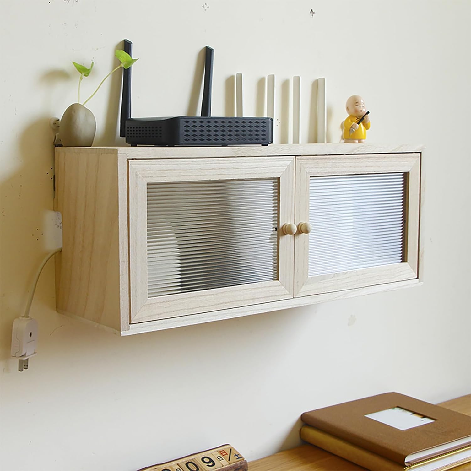 Wall Mount WiFi Router Storage Box, WiFi Router Hidden Box, Power Strip Cable Management Hider Rack by Solid Wood, Ideal for Home and Office Use(Wood,50x15x20cm/20x6x8in)