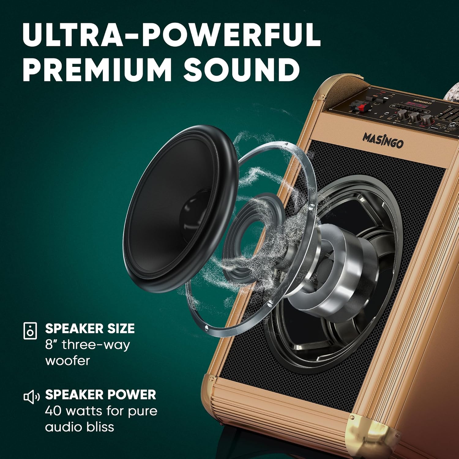 MASINGO Karaoke Machine for Adults and Kids with 2 Bluetooth Wireless Microphones. Portable Singing PA Speaker System with Disco Ball Lights, Lyrics Display Tablet Holder & TV Cable. Soprano X1 2.0