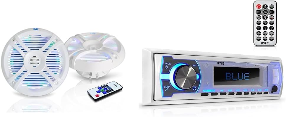 Pyle Marine Bluetooth Stereo Radio + 6.5'' Dual Waterproof Marine Speakers (250 Watts) - LED Light Mount Kit