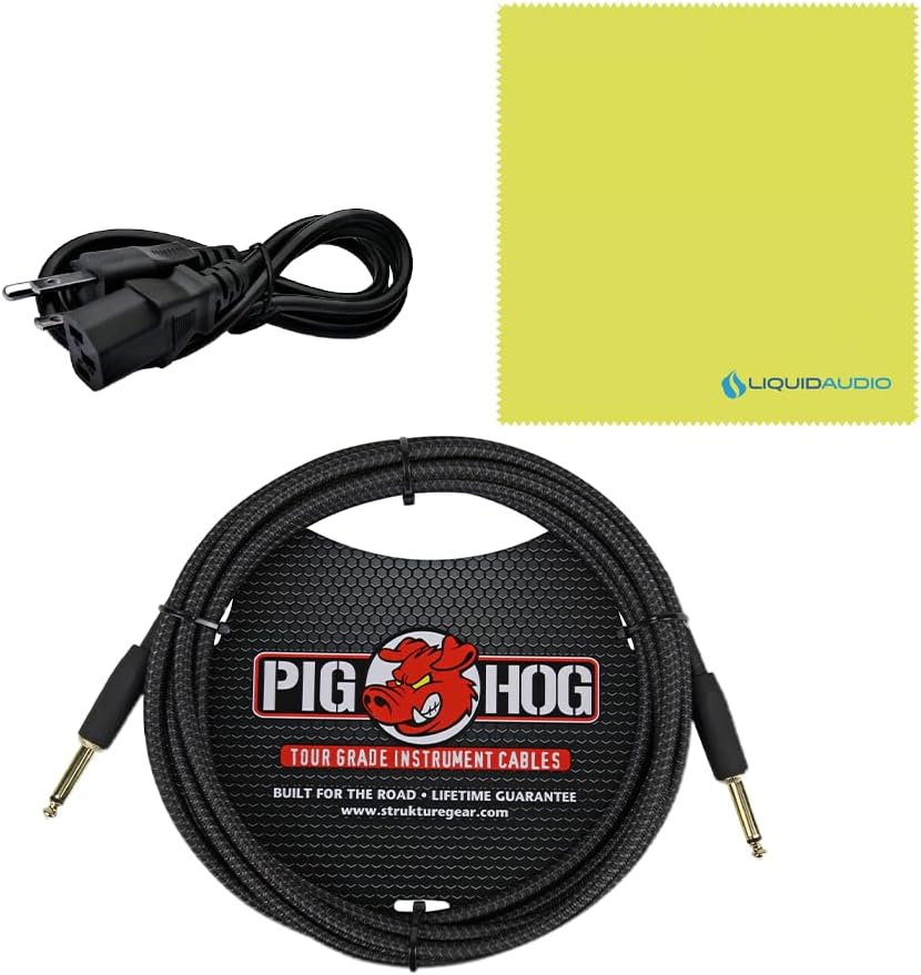 Orange Super Crush 100 W Solid-State Amp Head, Black Bundle with Pig Hog PCH10BK 10ft Black Woven Instrument Cable, Power Cable & Liquid Audio Polishing Cloth