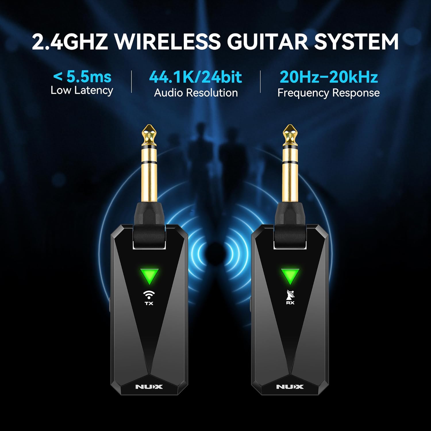 NUX B-5RC Wireless Guitar System with Charging Case, 2.4GHz Wireless Transmitter and Receiver with Active or Passive Pickup，Auto Match, Mute Function, Cabletone Function, Black