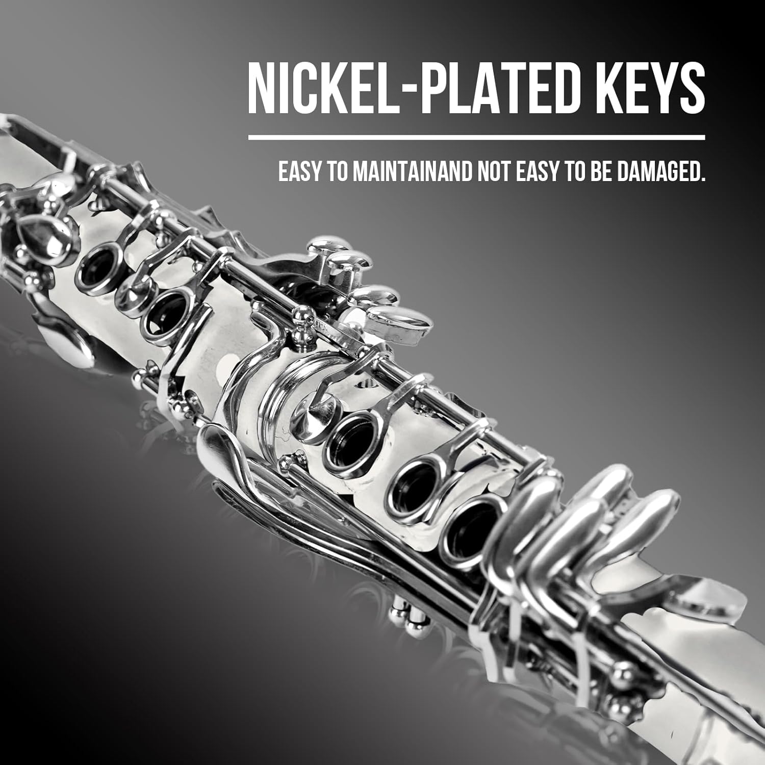 Soulmate Clarinet for Beginner Student Adults 17 Nickel-plated Keys Bb Flat with 2 Barrels 10 Reeds Hard Case and Clarinet Cleaning Kit, Woodwind Band & Orchestra Musical Instruments, White