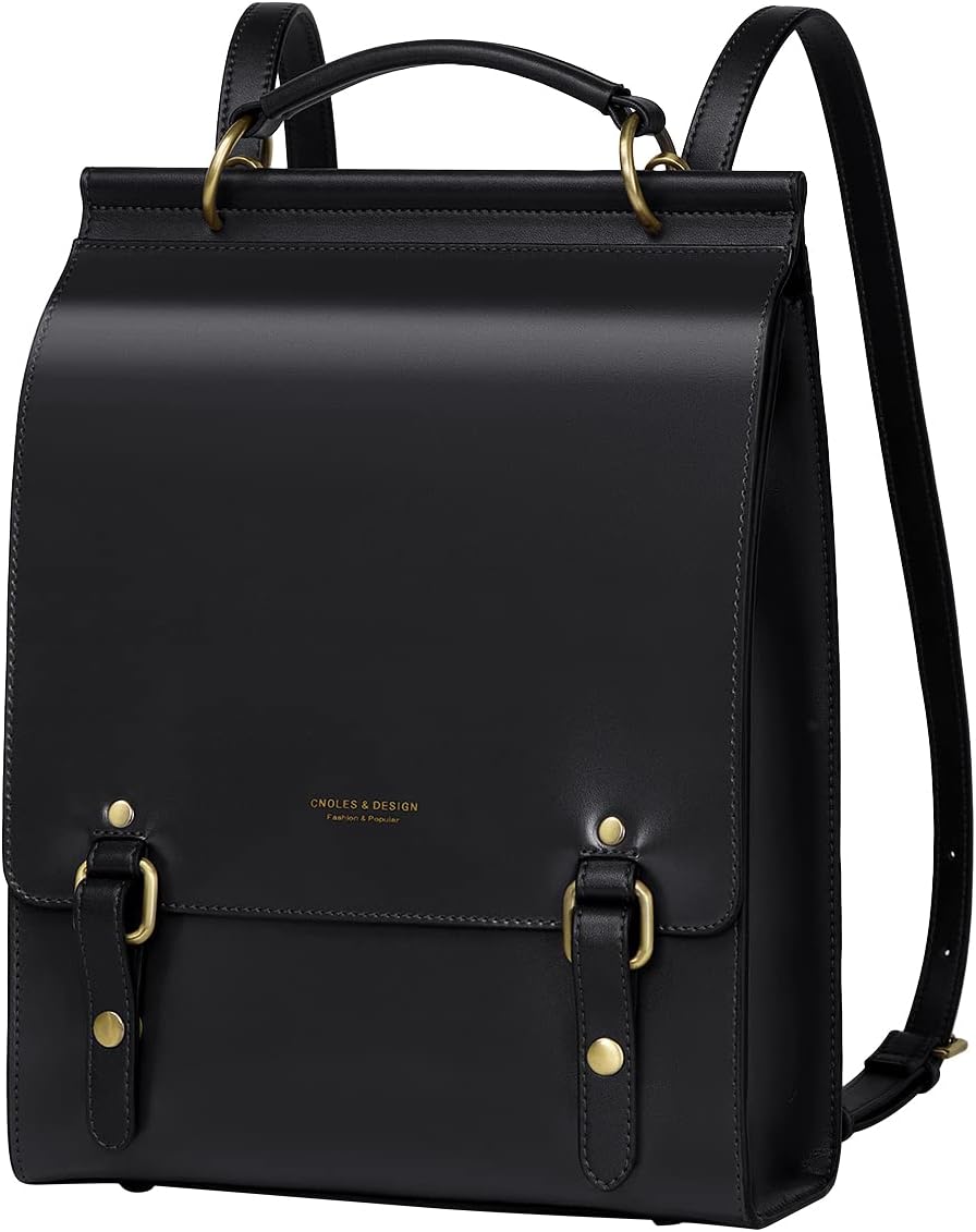Cnoles Leather Backpack Purse For Women Fashion Ladies Vintage Bags Casual College Travel Backpacks Bag Black