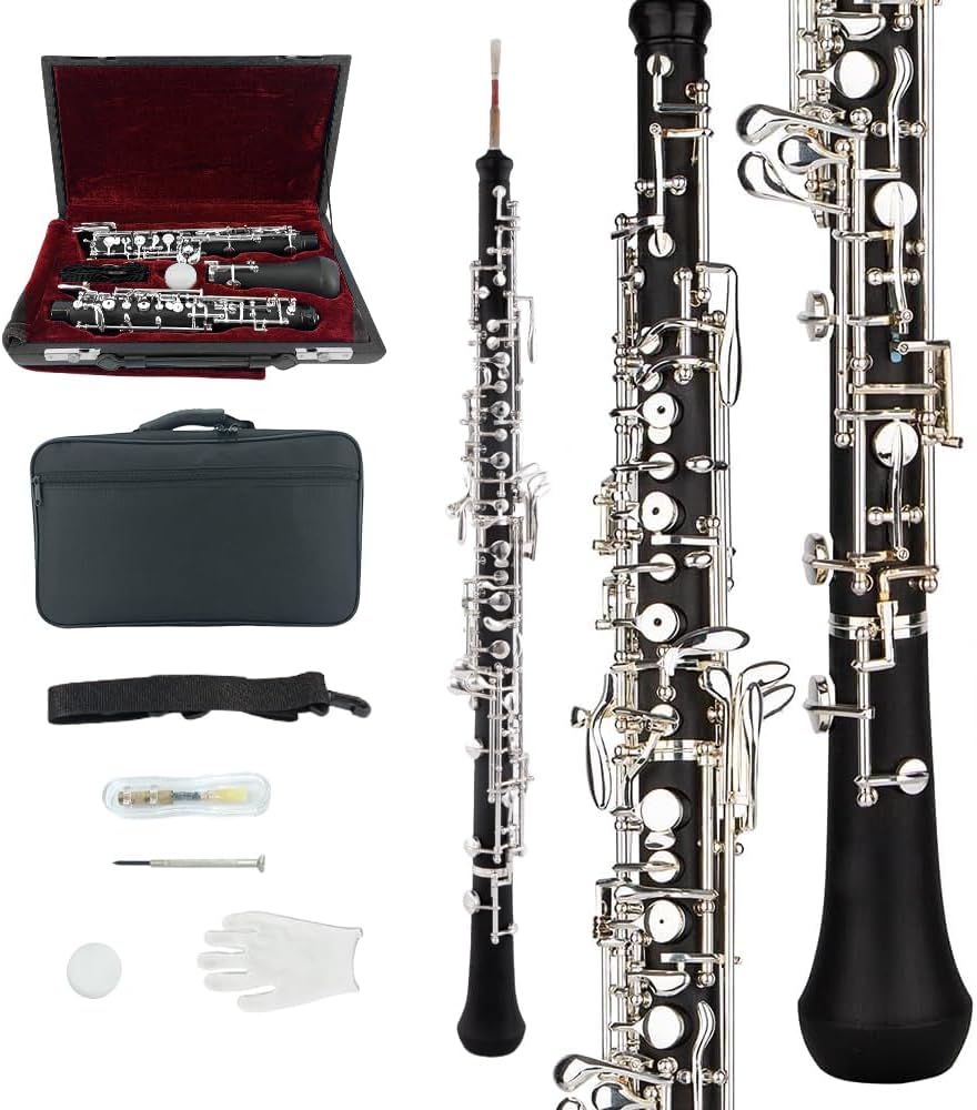 Yinfente Professional Oboe Ebonite/Rosewood C Key Left F Resonance Full Automatic Woodwind Instrument With Oboe Reed&Gloves&Leather Case+ Carry Bag&Cleaning Cloth&Cap Cork&Grease&Screwdriver