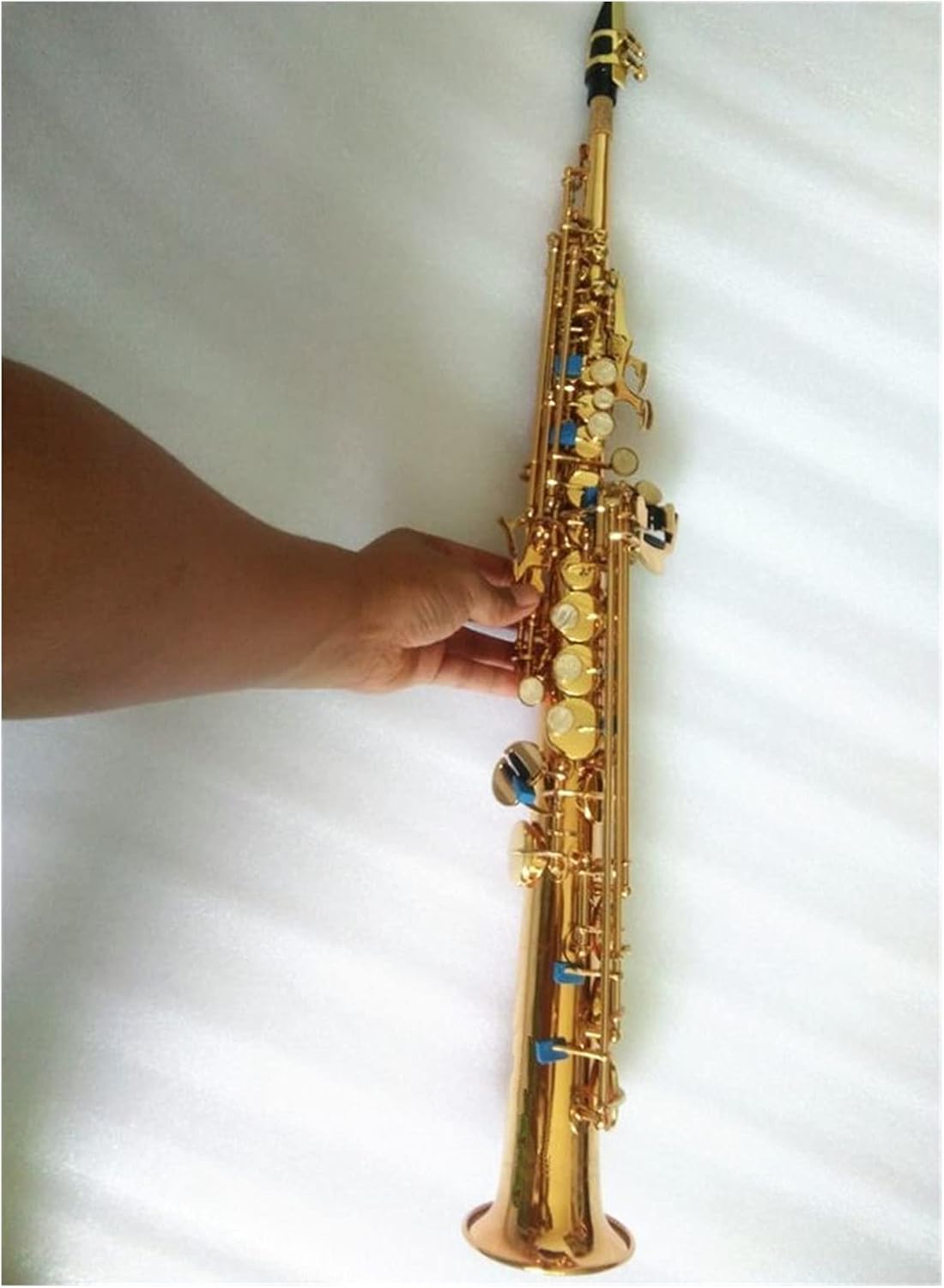 Sax Beginners Kit Soprano Saxophone Plated Body Gold Lacquer Key Brass Saxophone Straight Pipe B(b) Musical Instrument with Hard Case Wind Instrument