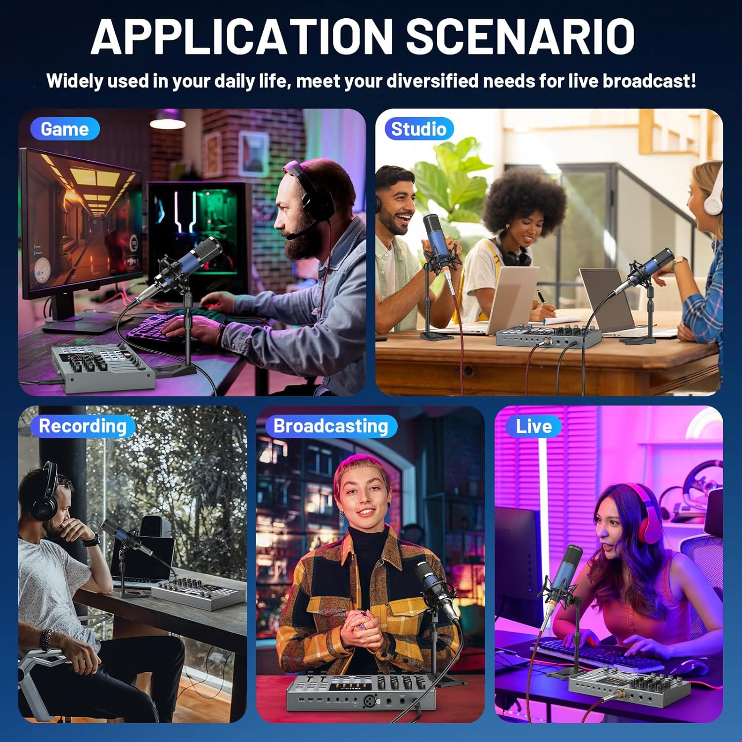 Podcast Equipment Bundle For 2, Keten Audio Interface with 48V & 3.5MM XLR Condenser Microphones for All-In-One DJ Mixer, Smartphone & PC, Perfect for Podcasting, Recording, Singing, Streaming, Gaming