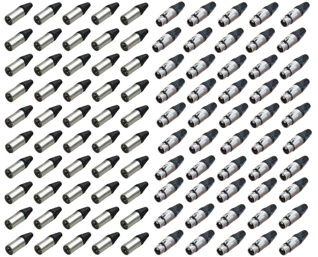 Neutrik Lot of 100 (50 Each) New NC3FXX Female XLR & NC3MXX Male XLR Connectors