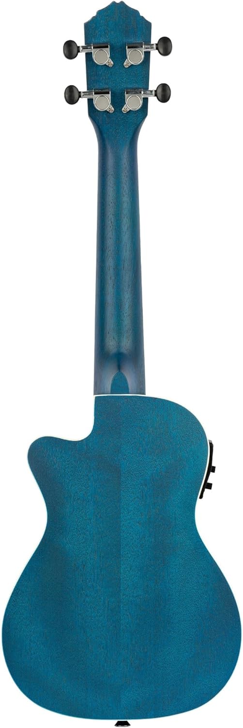 Ortega Guitars, 4-String Earth Series Concert Acoustic/Electric Ukulele, Right, Transparent Ocean Blue, (RUOCEAN-CE)