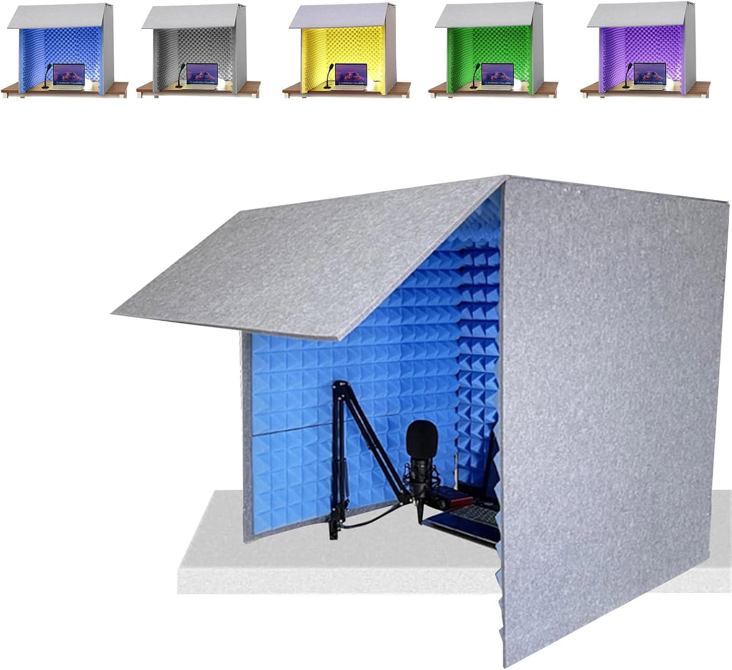 Portable Recording Studio, Sound Absorbing Screen, Microphone Foam Studio Cube for Home Studio Music Recording (Blue)