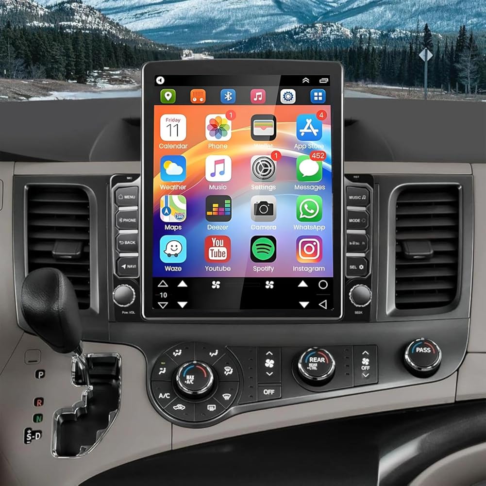 PHEZEN 9.7 inch Touchscreen 8 core Car Stereo Fit for Toyota Sienna 2011-2020, Android 15 Car Radio with Carplay & Android Auto in-Dash Navigation BT Mirror Link WiFi Backup Camera 6+128G