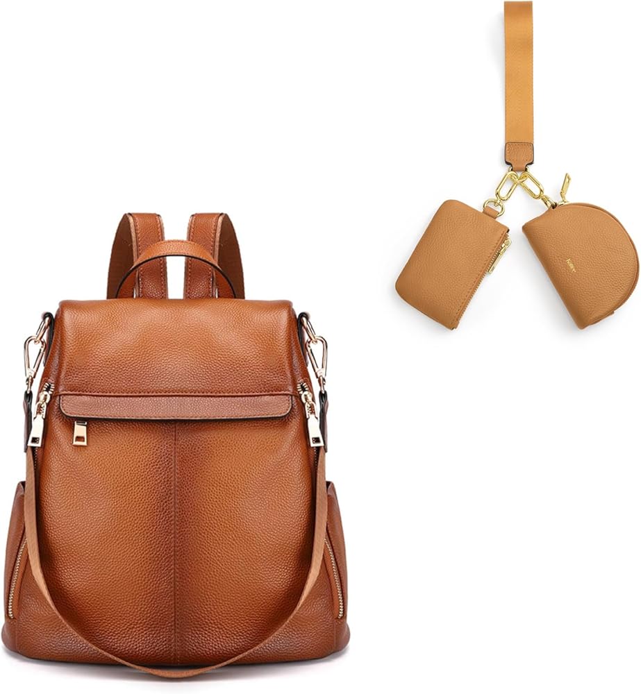 Kattee Leather Backpack Purse Bundle with Dual Pouch Wristlet Wallet