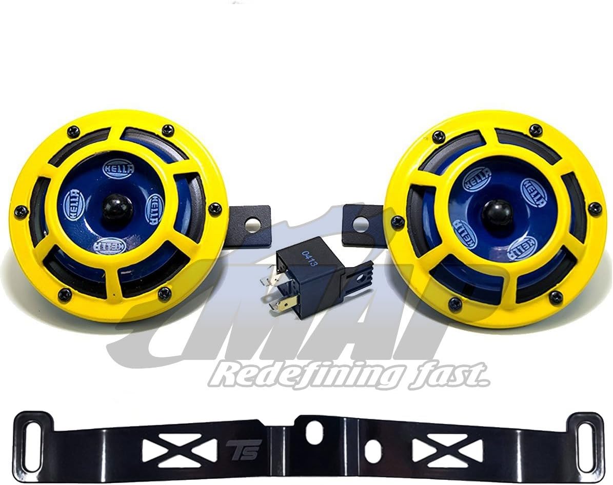 Hella H31000001 114dB 12V Sharptone Panther Dual Horn Kit with Torque Solution Bracket Compatible with 2015+ Subaru WRX & STI (Yellow)