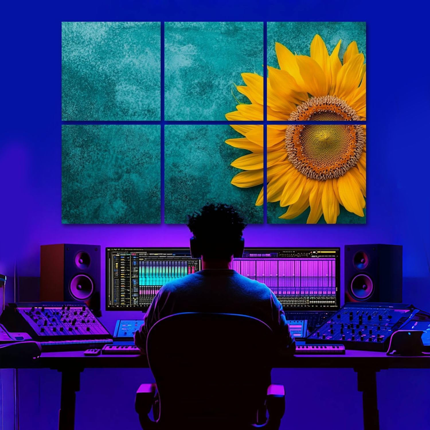 6 Pack Art Acoustic Panels Bright yellow sunflower blue green marble Sound Absorbing Panel 48
