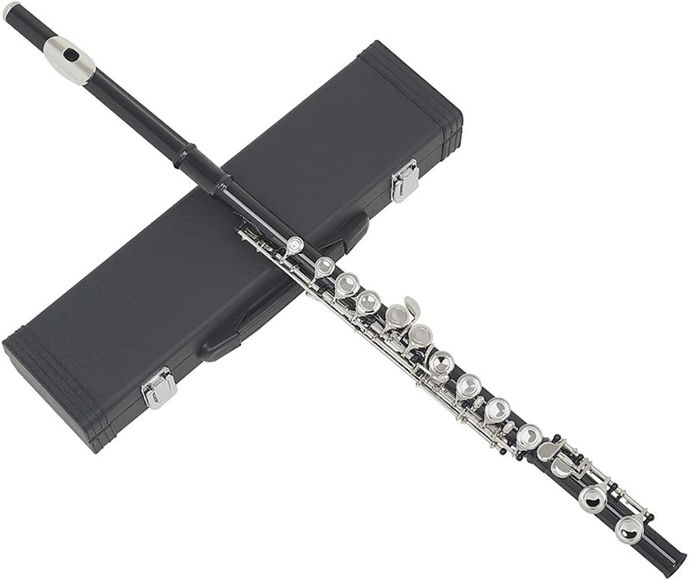 Flute Kit Black 16 Holes Flute Woodwind Instrument Closed Key Add The E Key C Tone Nickel Plated Concert Flute with Music Case Intermediate Flute