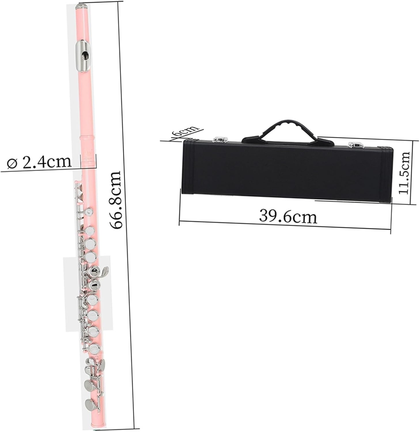 Flute Pink 16 Holes Flute with E Key Woodwind Instrument Closed Hole C Tone Nickel Silver Key Cupronickel Tube with Case Flutes Musical Instruments