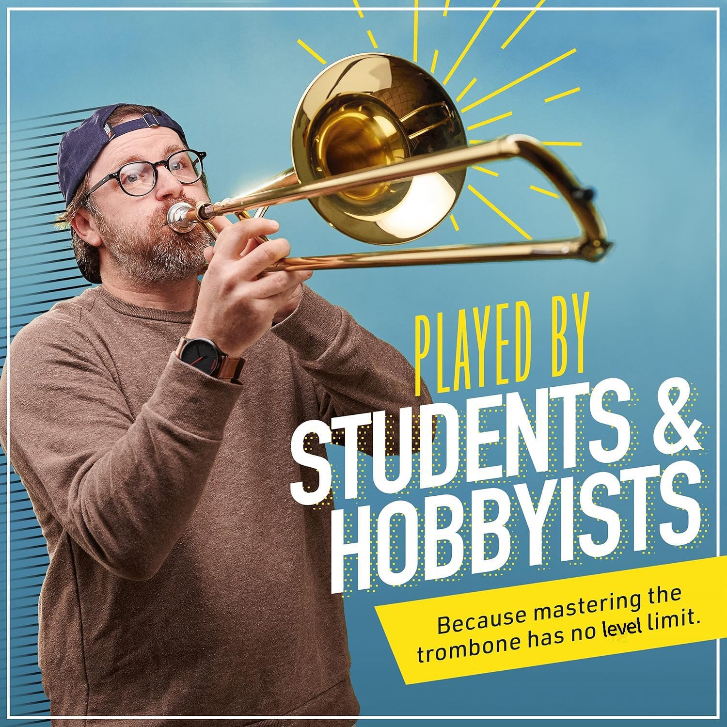 Mendini by Cecilio Bb Tenor Slide Trombone for Beginners - B Flat Brass Plated Trombone Instrument for Students with Tuner, Music Book, Hard Case, Mouthpiece, Cleaning Kit & Gloves (Gold)