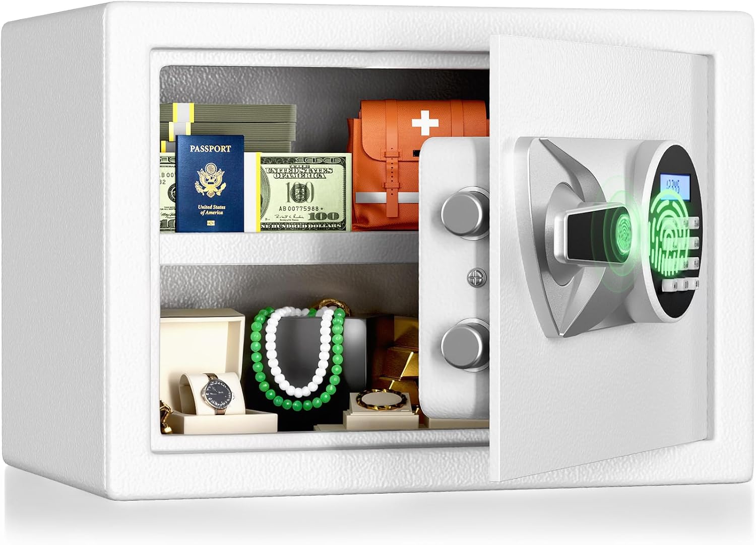 BlackSmith Biometric Safe 1.0 Cub Digital Home Security Safe with LCD Display Dual Alarm System Mute Mode Quick Access Fingerprint Recognition Lock Box for Money Jewelry, White