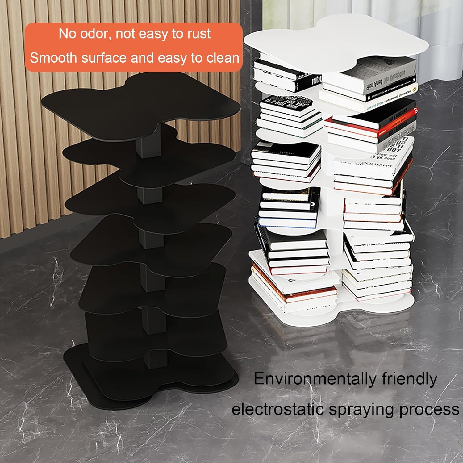 Metal Vertical Bookshelf Tower, Freestanding Invisible Spine Bookcase for Small Spaces, Modern Storage Corner Shelf for Living Room, Office, Bedroom Decor(White,93cm/36.6in)