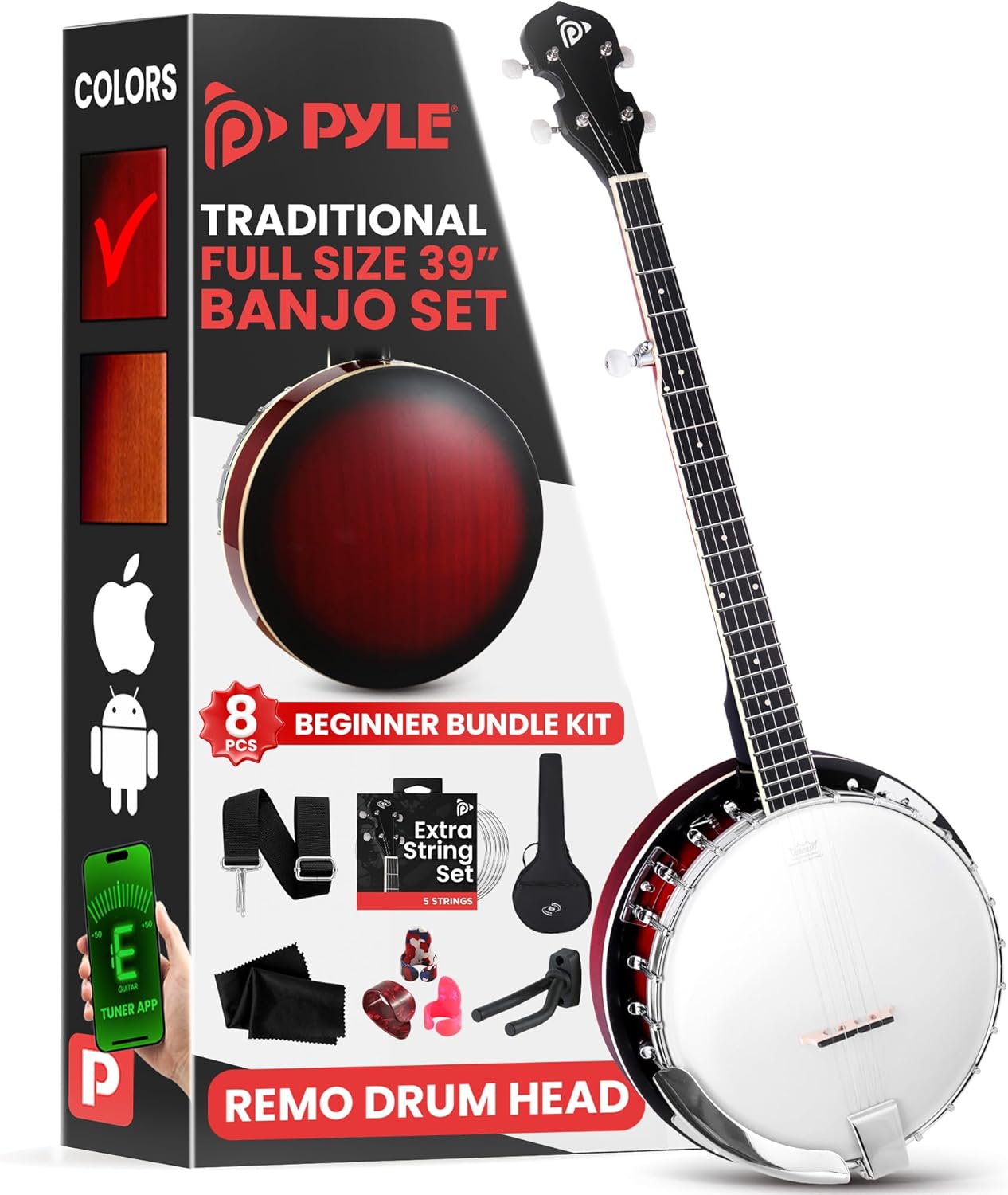 Pyle Banjo Kit with Remo Head and Sapele Resonator, 39