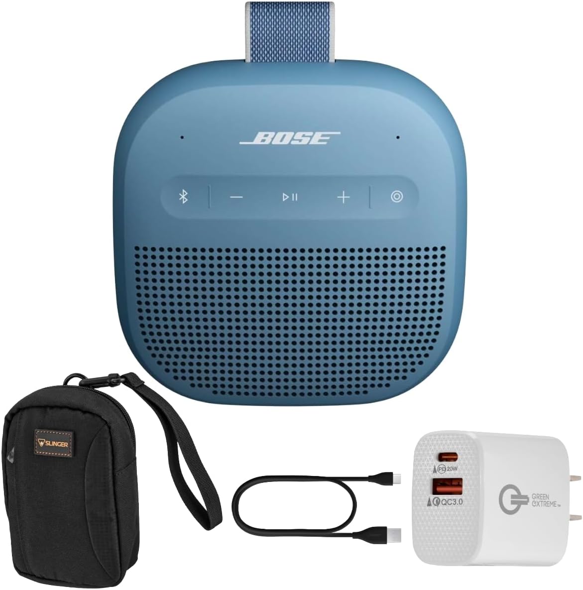 Bose New SoundLink Micro Portable Bluetooth Speaker (2nd Gen), Wireless Outdoor Speaker, Up to 12 Hours Battery Life, Waterproof and Dustproof with Travel Bag and 20W 2-Port Wall Charger (Blue Dusk)