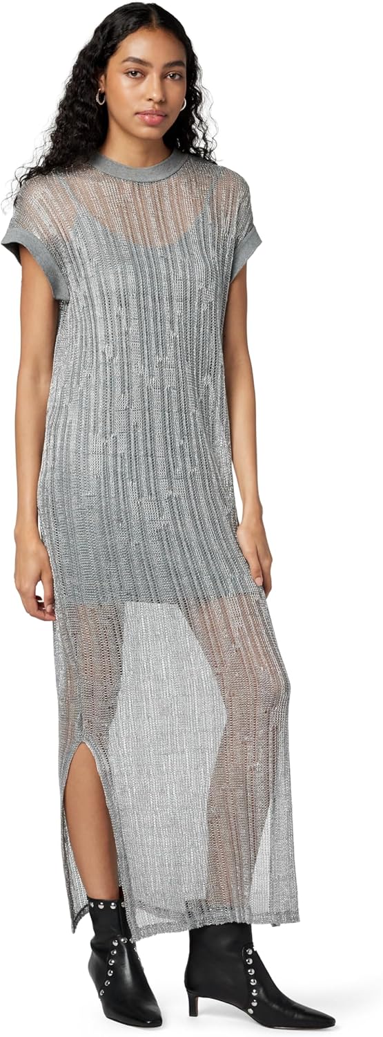 Allsaints Womens Giana Metallic Open Stitch Midi Dress