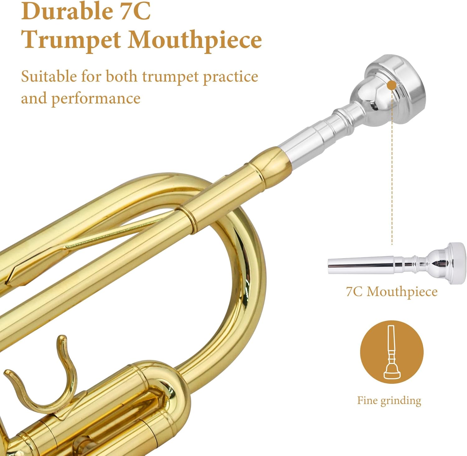 Aileen Lexington Standard Gold Bb Student Model Trumpet Includes Hard Case, Cleaning Rod and Cloth, Gloves