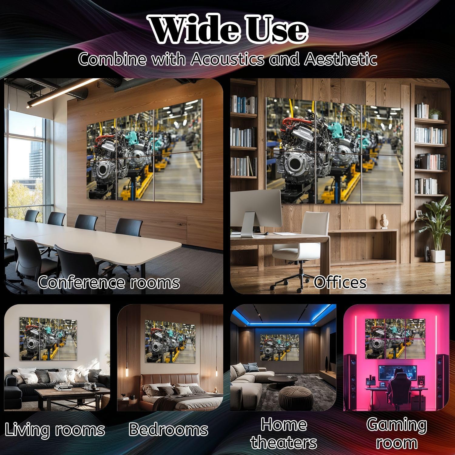 6 Pack Art Acoustic Panels Car industry Sound Absorbing Panel 48