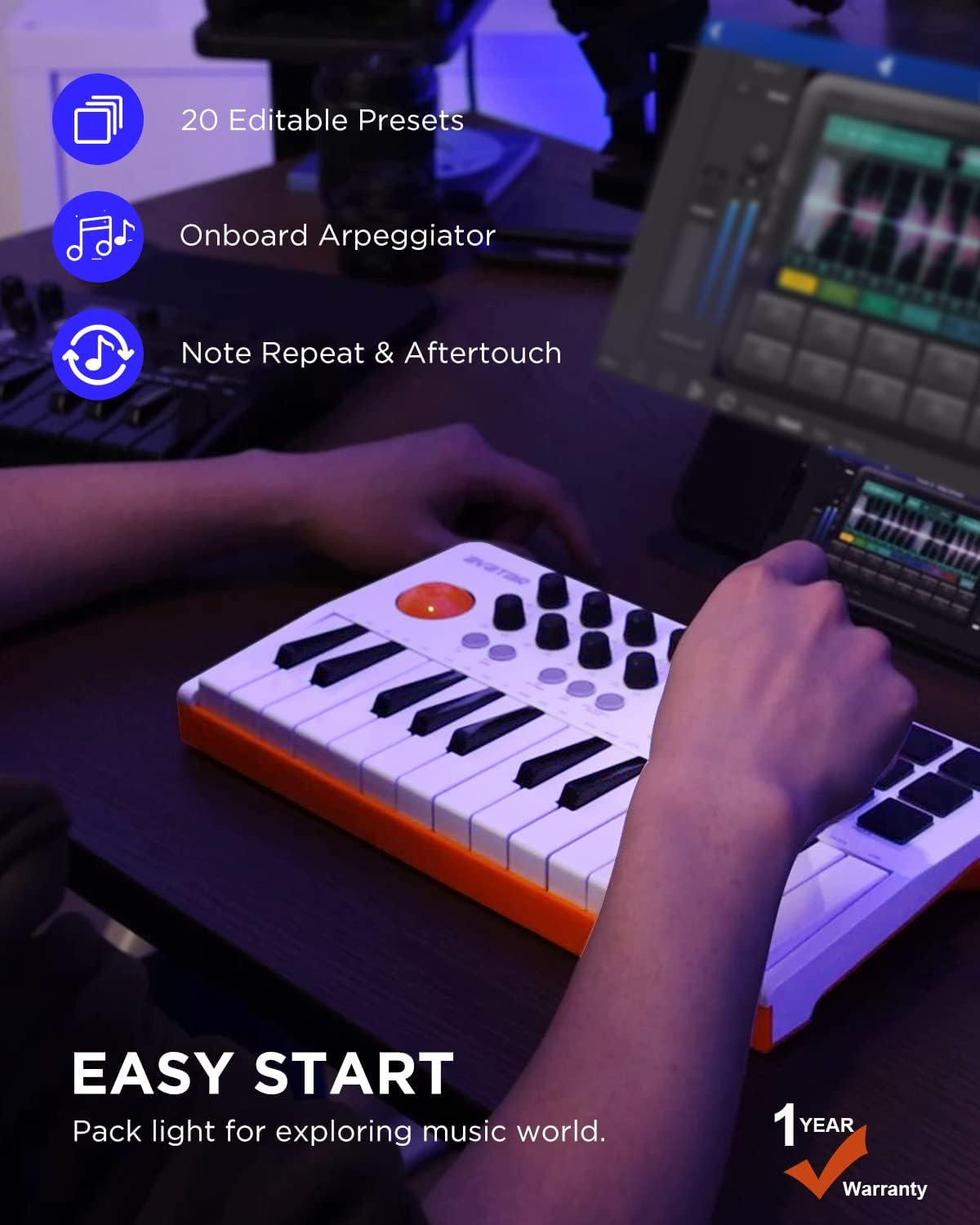 EMP16 Bluetooth MIDI Beat Pad + White EMK-25 USB MIDI Keyboard Contoller Bundle